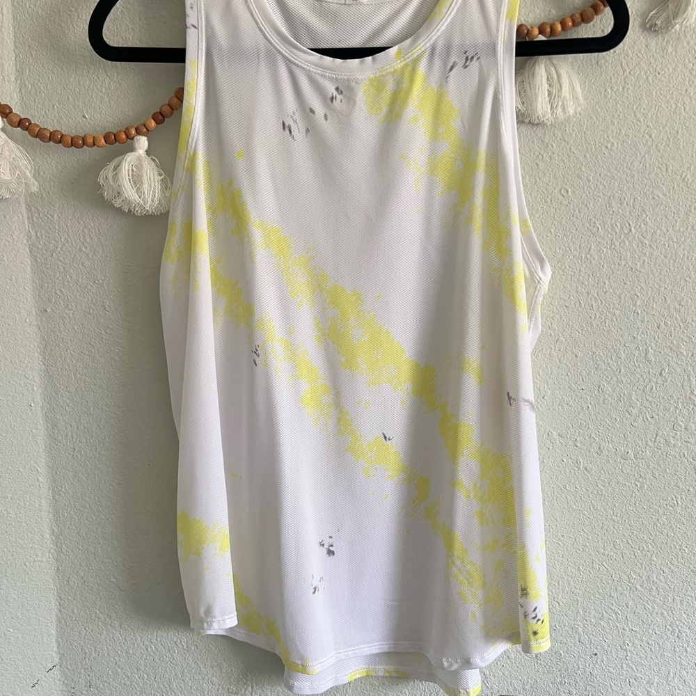 Lululemon Athletica White and Yellow Sleeveless Tank Top